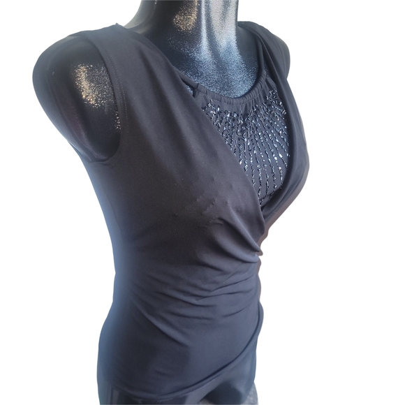 BCX Black Sleeveless Wrap Top with Beaded Detailing S - Picture 3 of 7